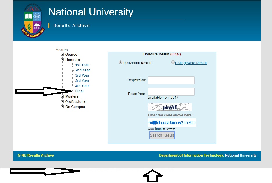 How to Check NU Honours 4th year CGPA Result By online? Honours Consolidated Result 2021 National University