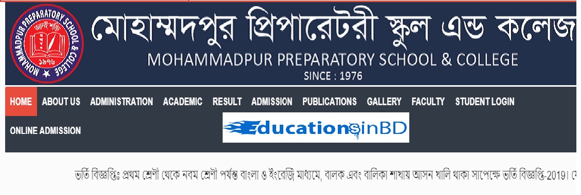 Mohammadpur Preparatory School & College Admission Notice Result 2019