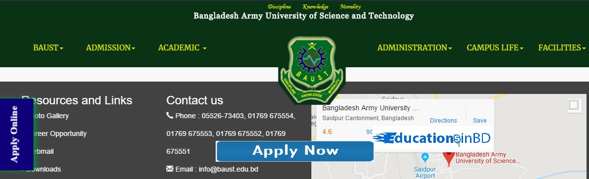 baust Bangladesh Army University of Science and Technology Admission Circular Result 2022